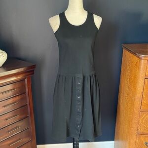 Vintage Talbots Black Tank Midi Dress Button Skirt 100% Cotton Size Petite
